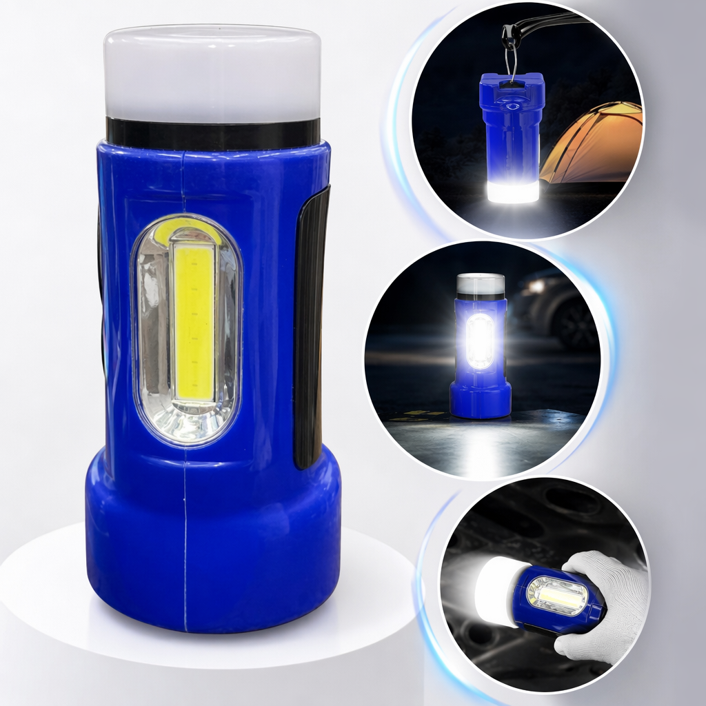 Portable rechargeable outdoor lighting tool with blue LED high-intensity flashlight