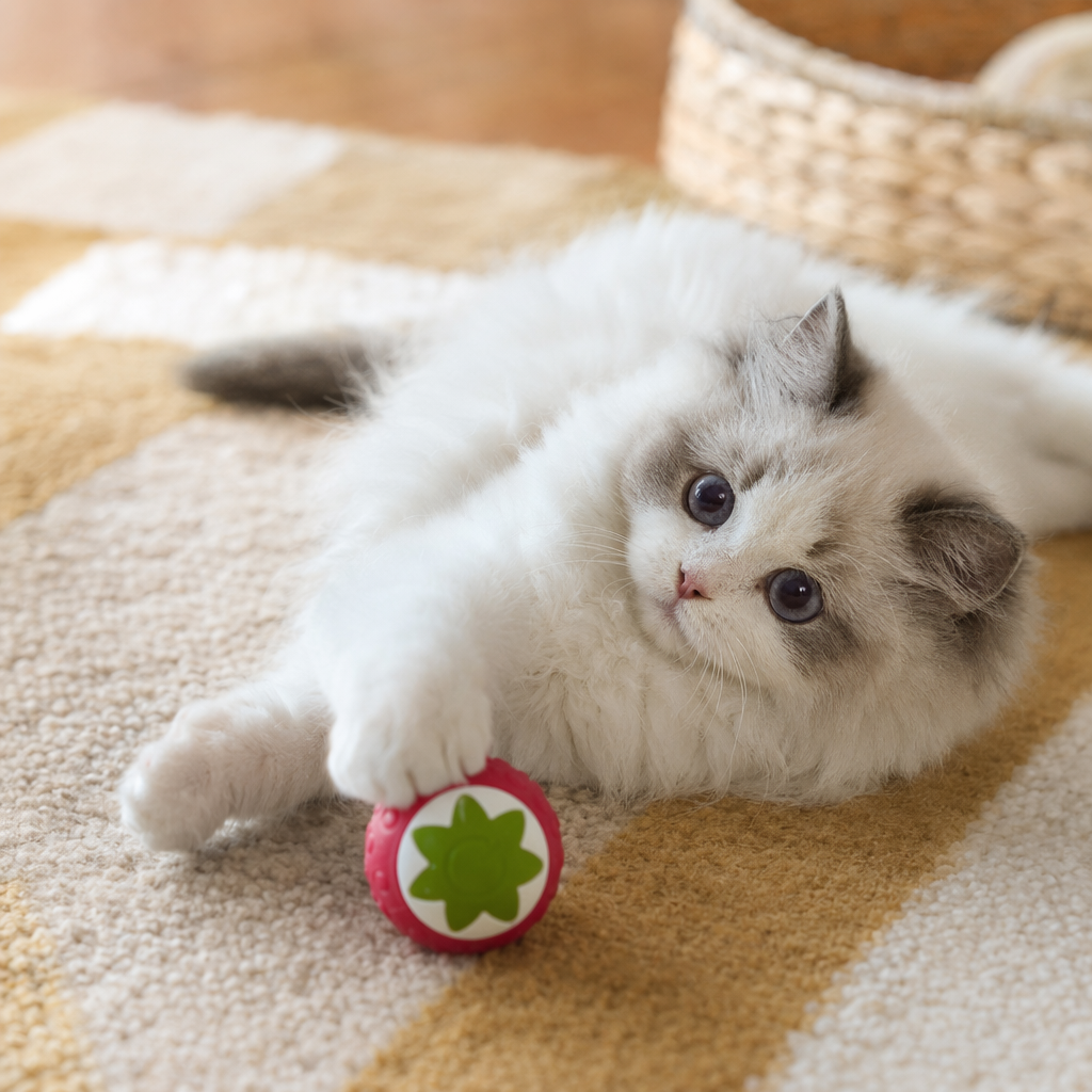 Three types of electric cat-teasing soft rubber elastic balls in the shapes of strawberries, oranges and pumpkins details Picture
