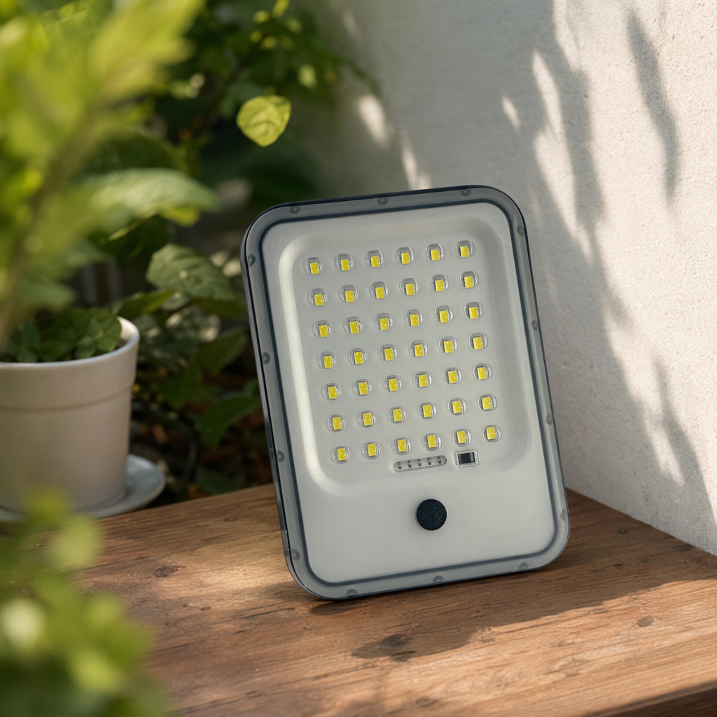 Grey LED solar floodlight, outdoor waterproof lighting, courtyard lawn light details Picture