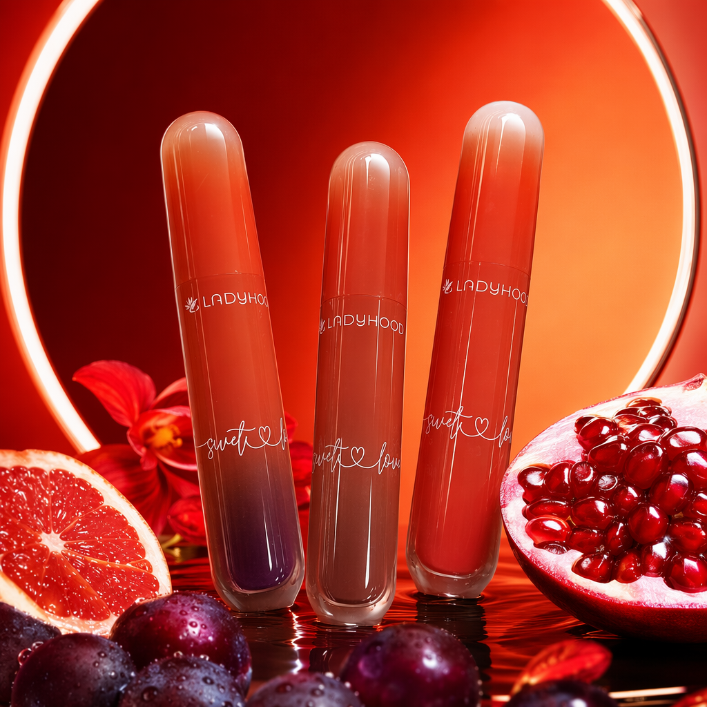 Orange gradient lip gloss in three-piece set, hydrating, color-developing, long-lasting, matte finish Specification image