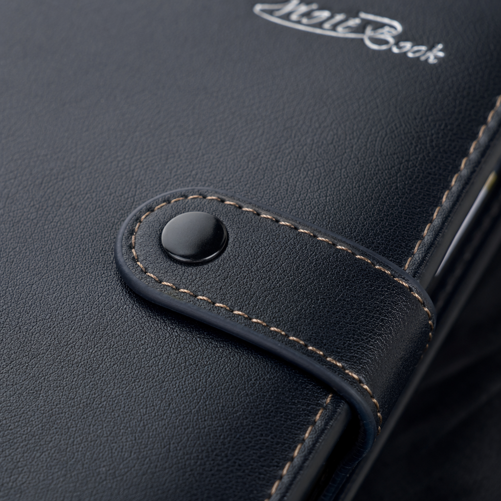 A deep blue multi-sized notebook set is arranged to showcase a simple business style Application Scenario