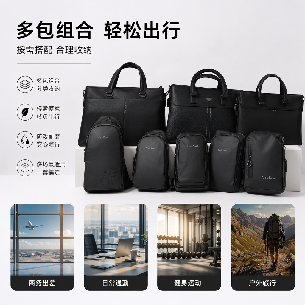 This black and grey business bag combination is suitable for both men and women. It is a versatile hand bag that can be carried diagonally over the shoulder