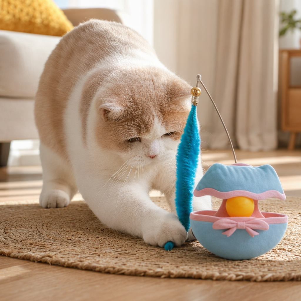 Blue and pink cat-specific automatic cat playball, untoppleable doll, intelligent rolling interactive pet toy details Picture