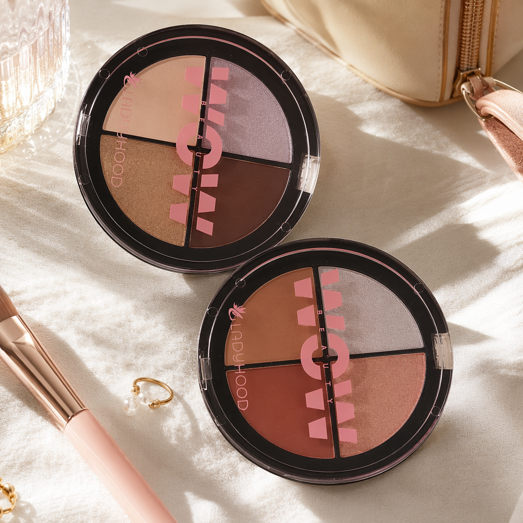 Black round eyeshadow palette, 12-color matte pearlescent long-lasting color-enhancing beauty makeup details Picture