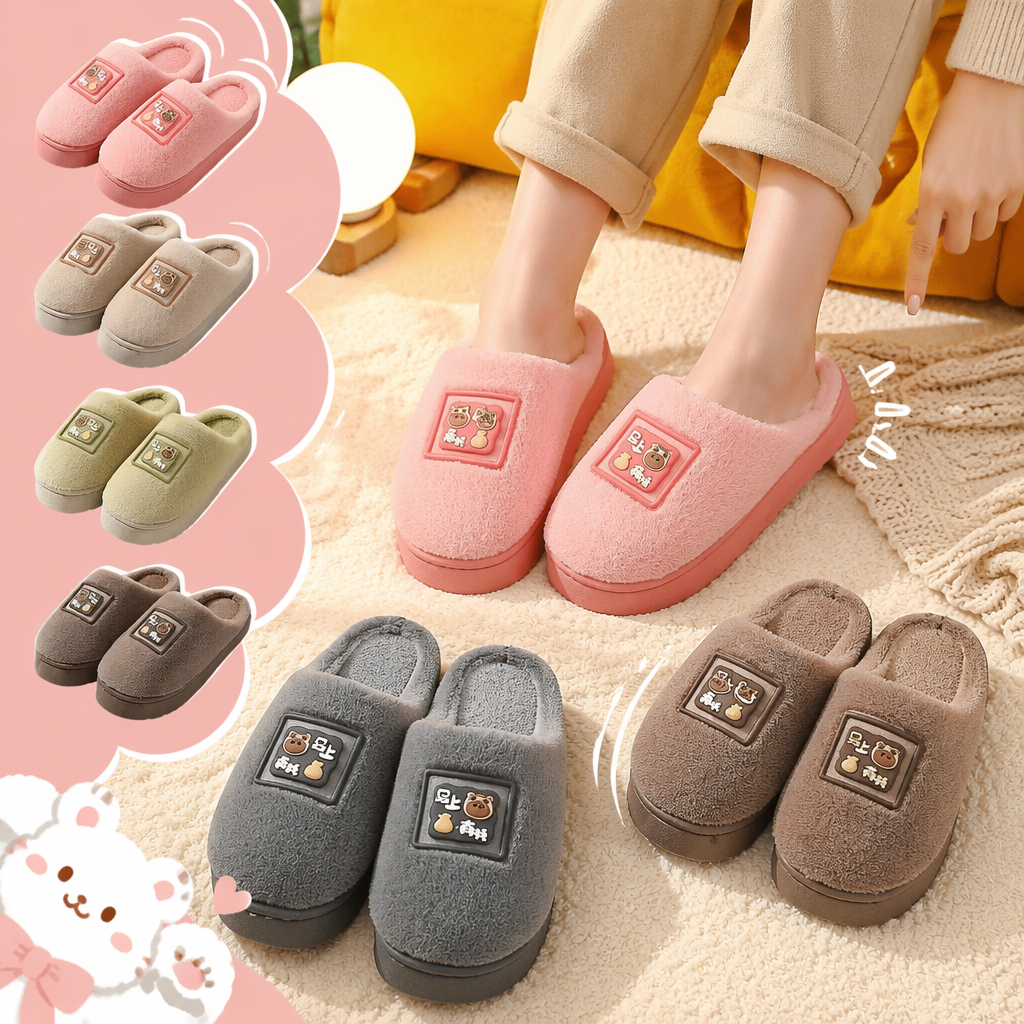 Pink plush slippers, women's home warm cotton slippers, couple style, thickened anti-slip indoor slippers Specification image