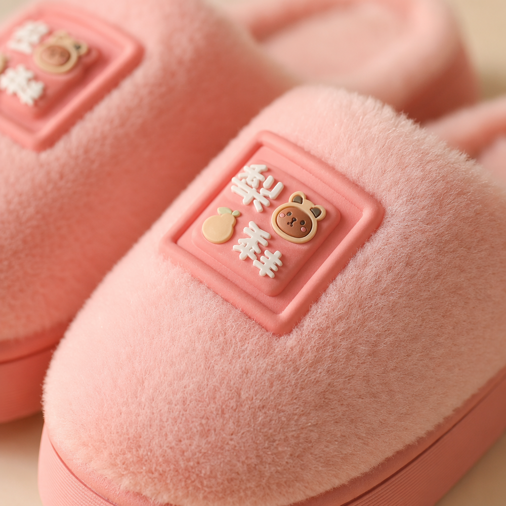 Pink plush slippers, women's home warm cotton slippers, couple style, thickened anti-slip indoor slippers Application Scenario