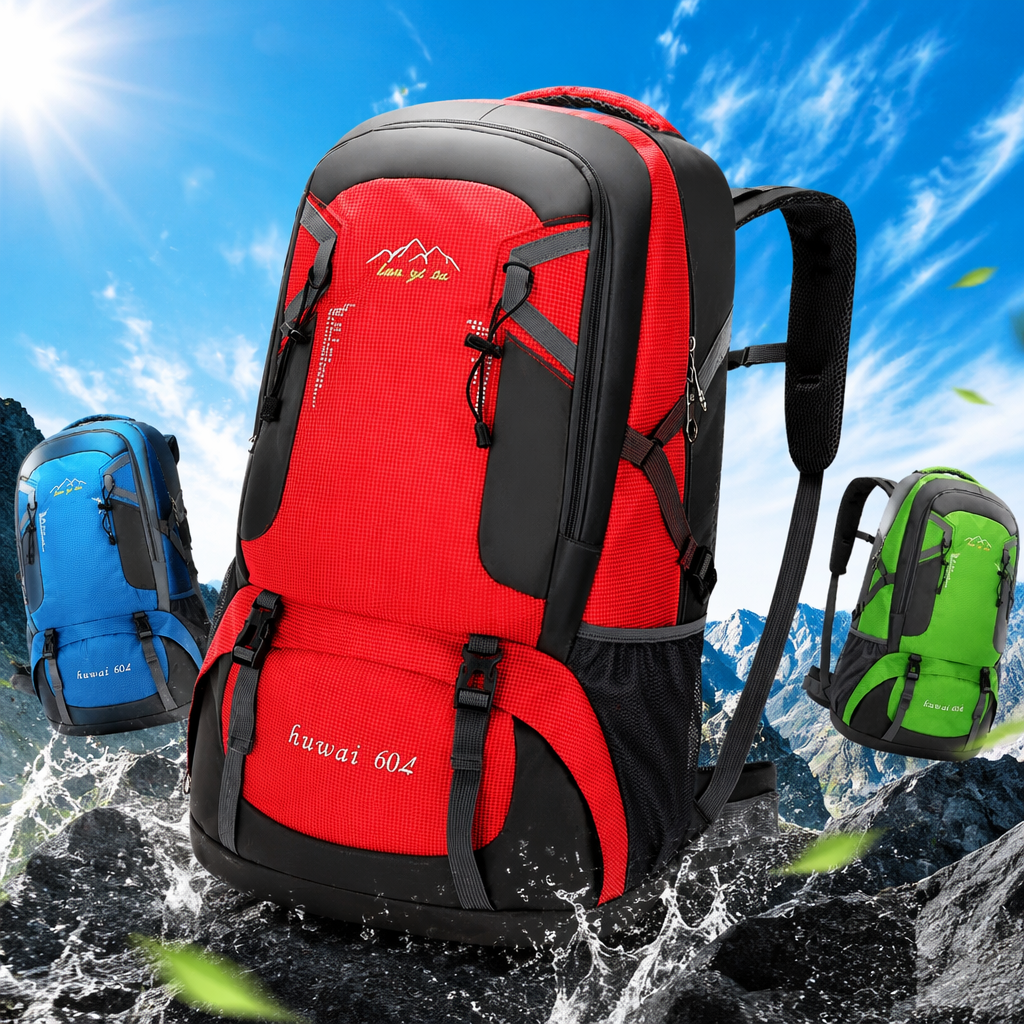 The red hiking bag is a large-capacity, lightweight outdoor travel backpack suitable for both men and women Specification image