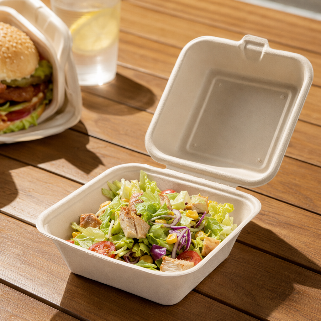 The beige square hamburger box made of food-grade PP material can be used to seal takeout packaging boxes details Picture