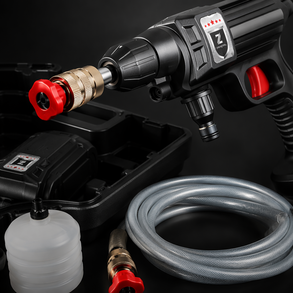 Lavadora de coches eléctrica de litio inalámbrica negra con boquilla roja base de batería kit de herramientas con manguera incluida boquilla tanque de agua blanco Application Scenario