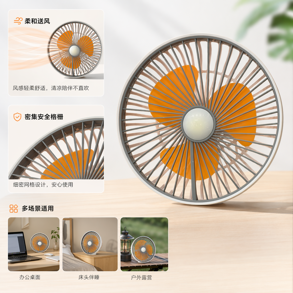 Ventilador de piso naranja para el hogar silencioso ahorro de energía tres velocidades