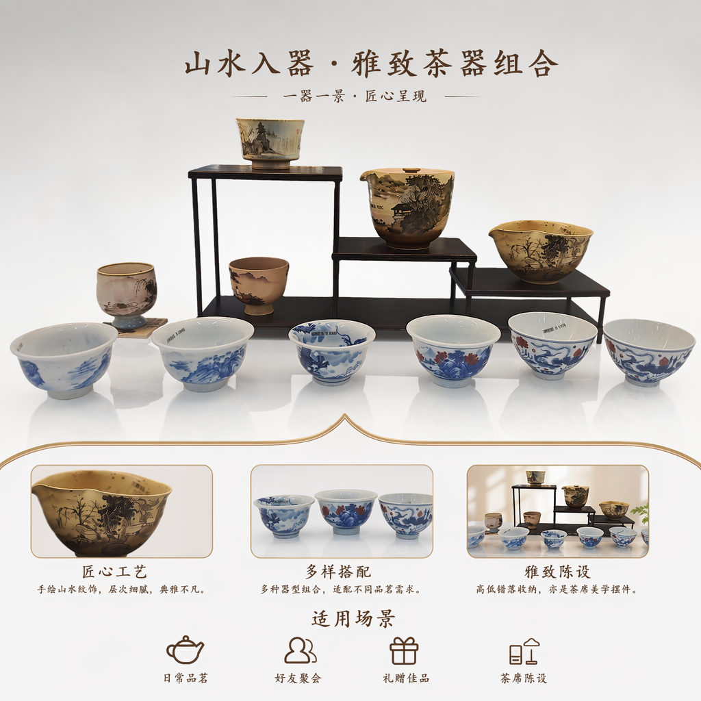Blue and white porcelain bowls, painted pottery sets, home decorative items, ceramic handicrafts