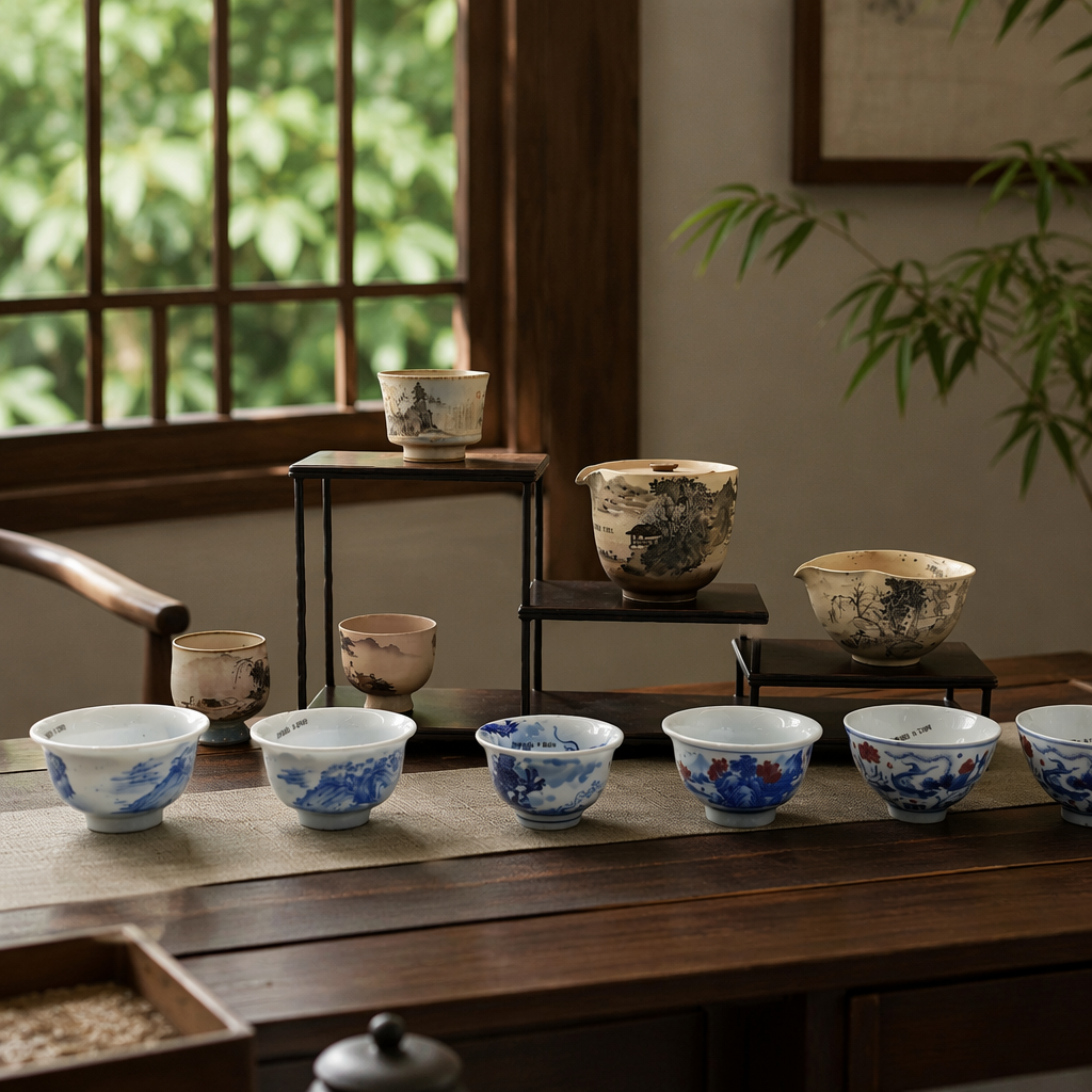 Blue and white porcelain bowls, painted pottery sets, home decorative items, ceramic handicrafts details Picture