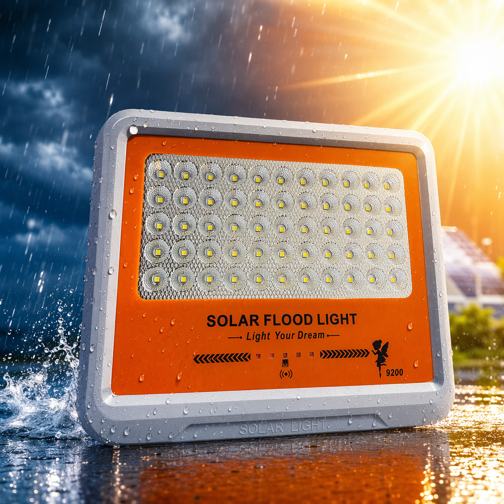 Orange shell solar floodlight, outdoor waterproof lighting, garden lawn light Specification image