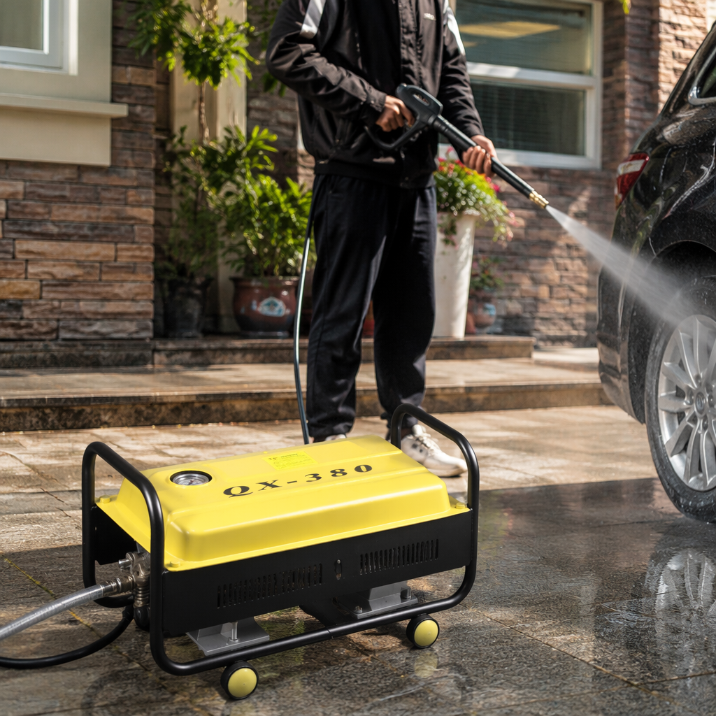Yellow high-pressure cleaner is a household 220V 150Bar high-power cold and hot water cleaning equipment details Picture