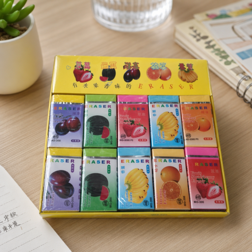 彩色水果味橡皮擦盒12色创意学生文具办公用品产品图