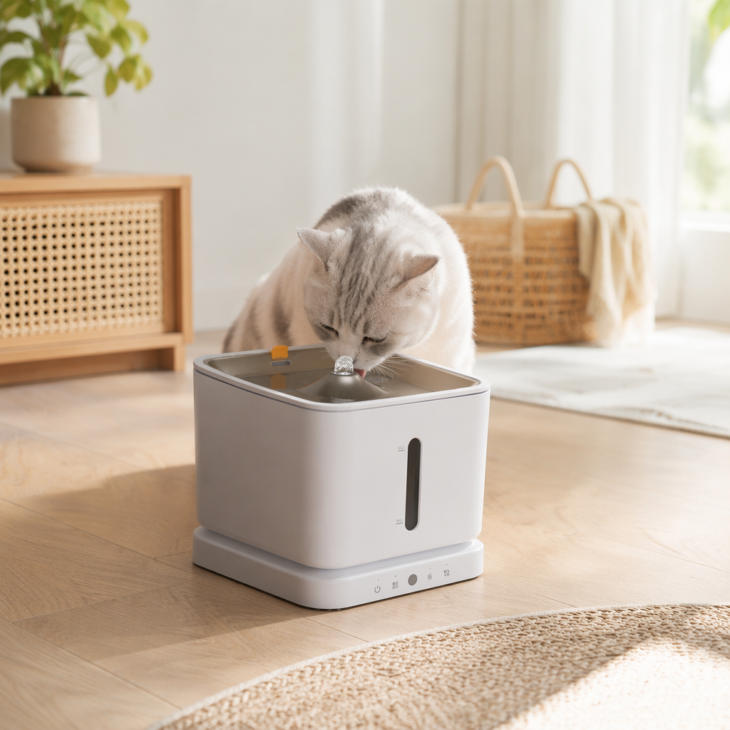 White pet water dispenser with silent circulation and automatic constant flow, suitable for cats and dogs details Picture