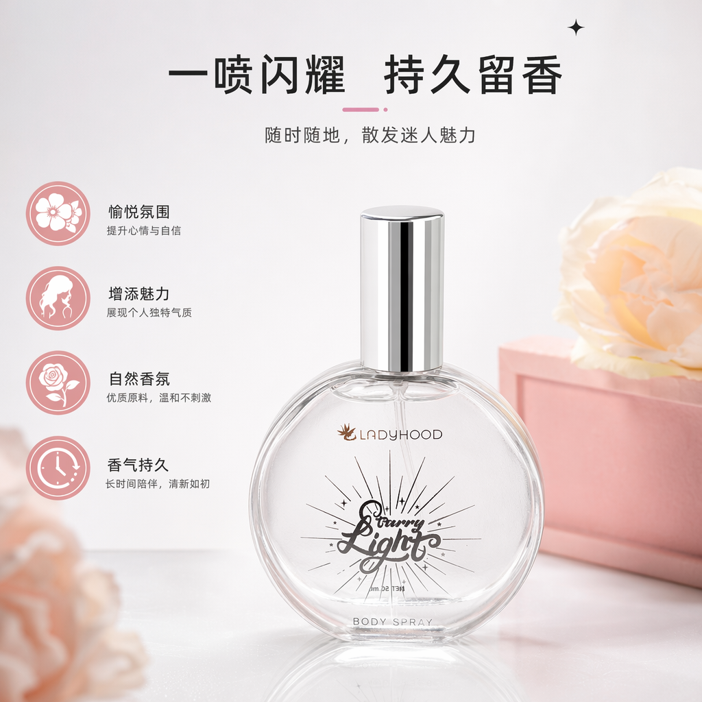 Black display box, transparent bottle, body spray, fresh and fragrant, portable travel set