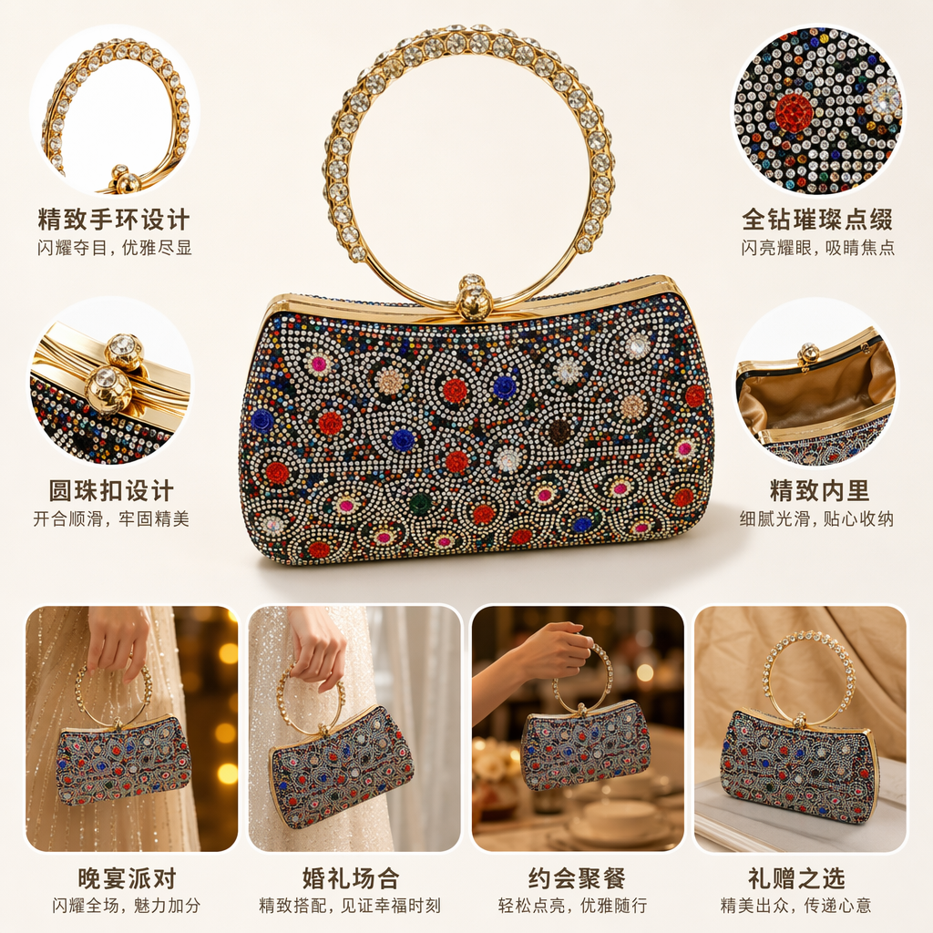 Color strass decoración bolso moda versátil mujer una bolsa de hombro