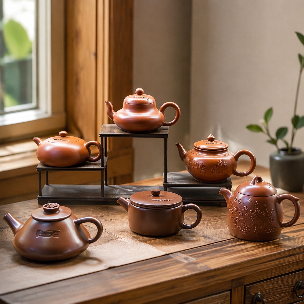 Reddish-brown purple clay teapot display items, home tea sets, collectible grade, handcrafted details Picture