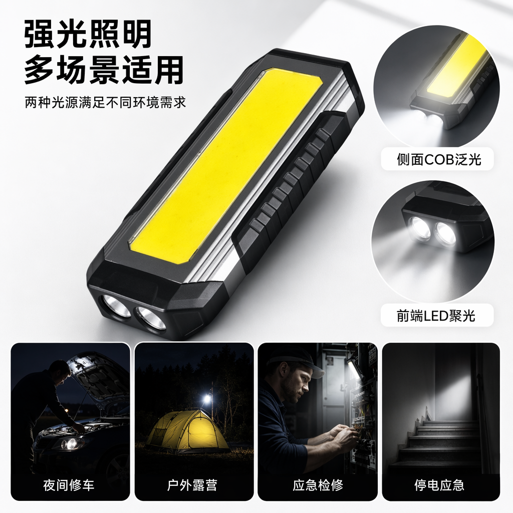 Portable rechargeable yellow LED maintenance work light with 360-degree adjustable brightness