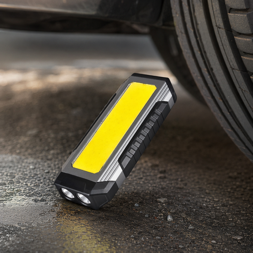 Portable rechargeable yellow LED maintenance work light with 360-degree adjustable brightness details Picture