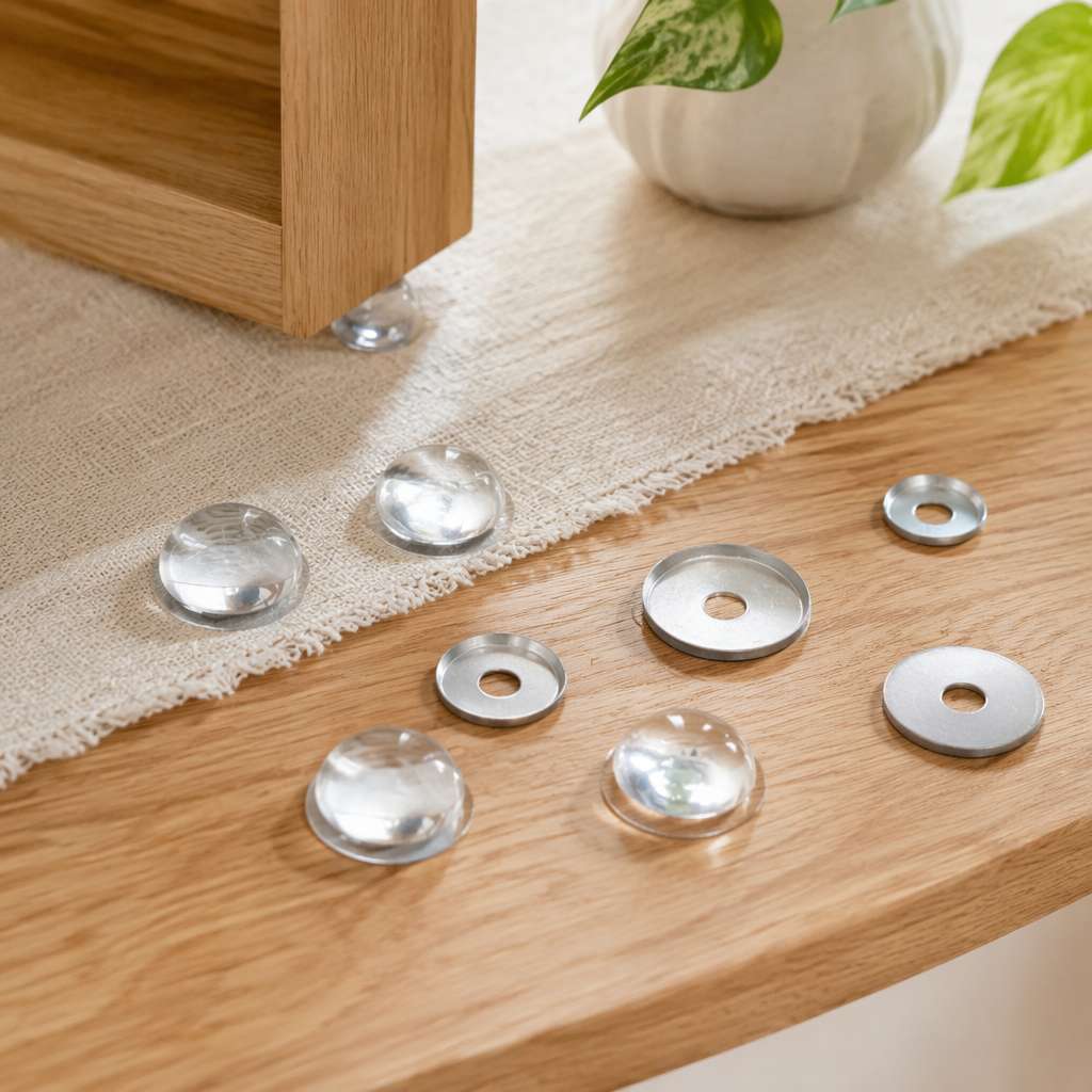 DIY handmade clothing accessories with silver metal buttons and transparent spherical cover pieces details Picture