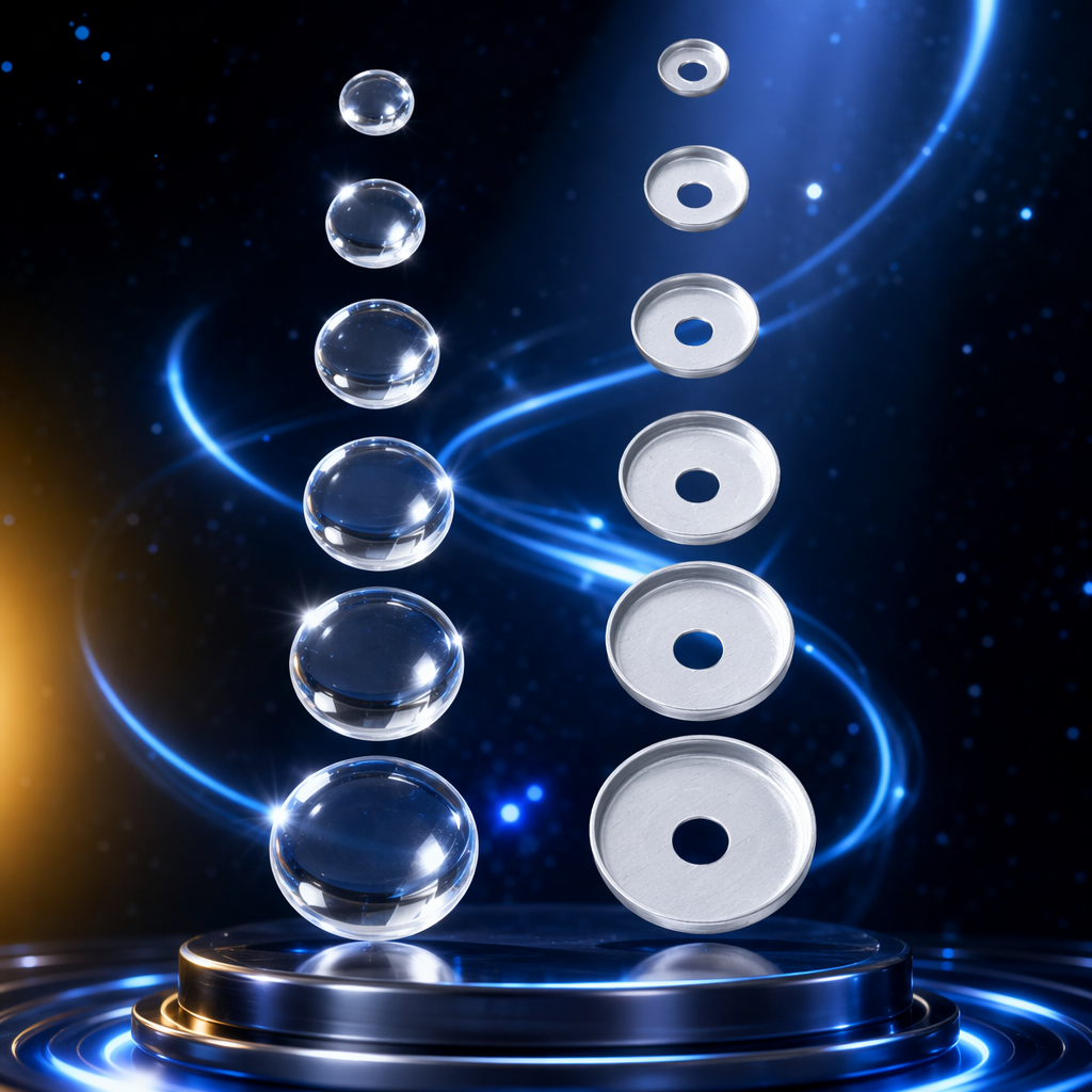 DIY handmade clothing accessories with silver metal buttons and transparent spherical cover pieces Specification image