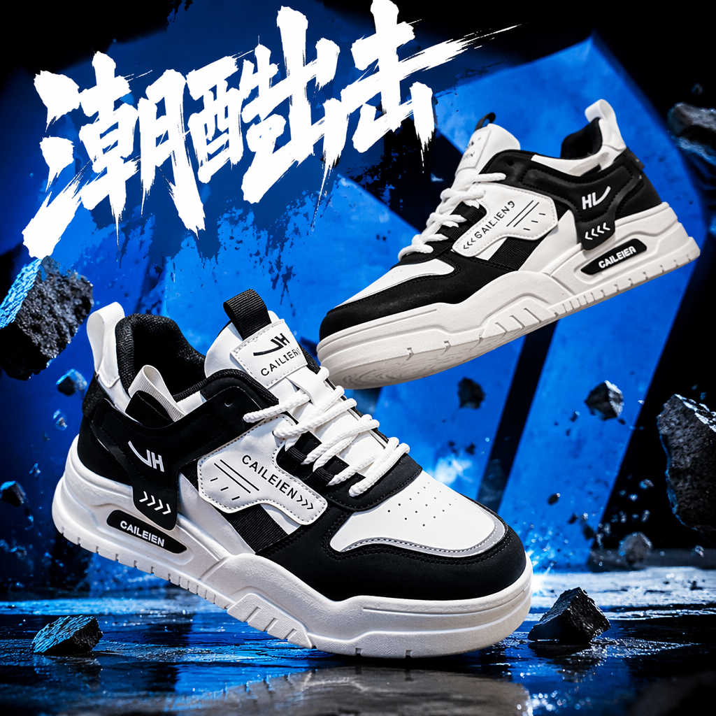 Blanco y negro patchwork zapatillas de deporte transpirable tela de malla amortiguador amortiguador amortiguador diario desplazador zapatos Specification image