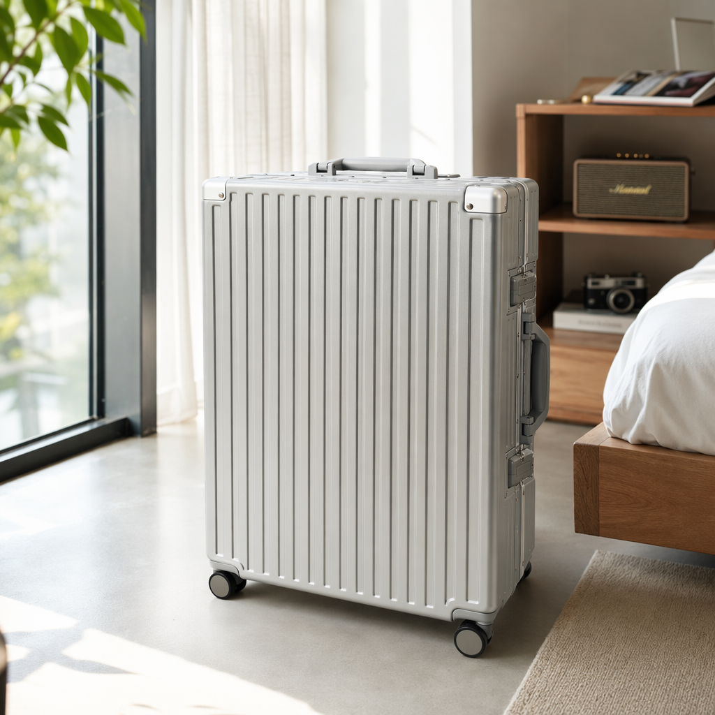 Silver swivel wheel suitcase, 20-inch lightweight and wear-resistant travel case details Picture