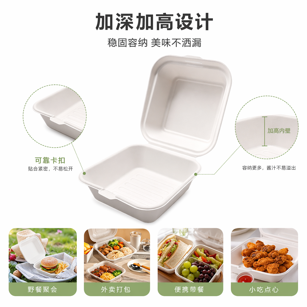 白色迷你6英寸汉堡盒T型可叠放食品包装盒