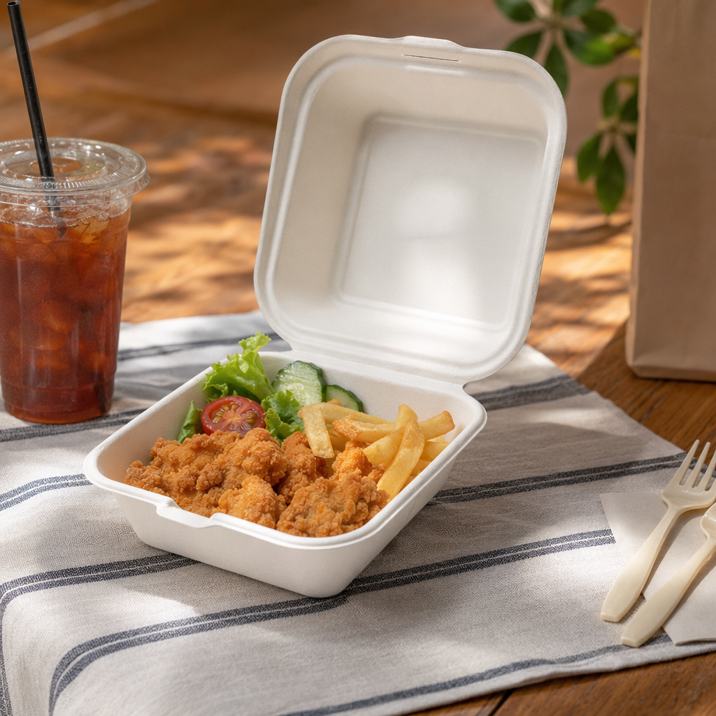 Blanco mini 6 "burger box tipo T apilable caja de embalaje de alimentos details Picture