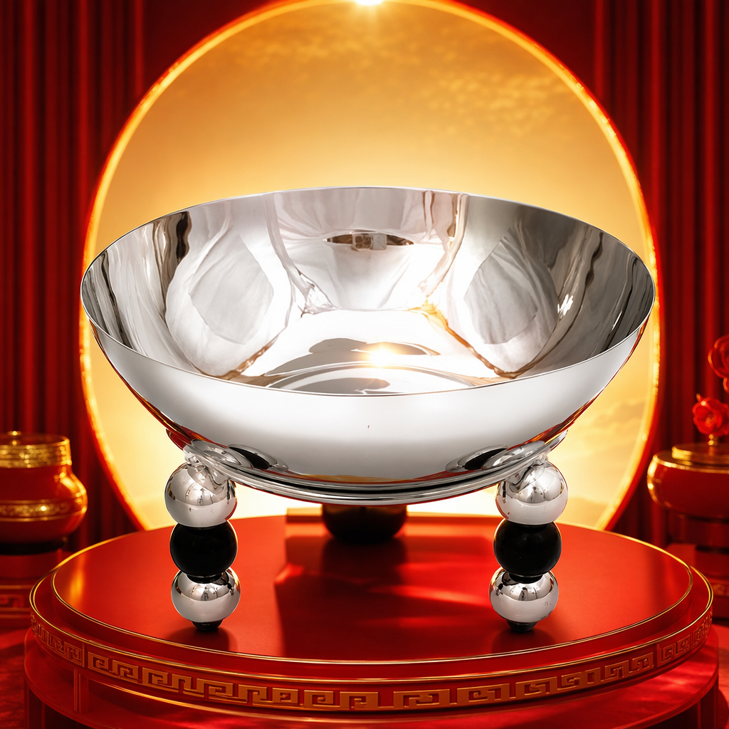 ويشكِّل الوعاء الفضي الوعاء الفضي ثلاثة اقدام لدعم الزينة الكروي للصور الفضية Specification image