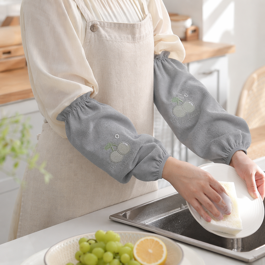 The grey cherry-patterned sleeve guards are fashionable and anti-slip, suitable for both home and office use details Picture