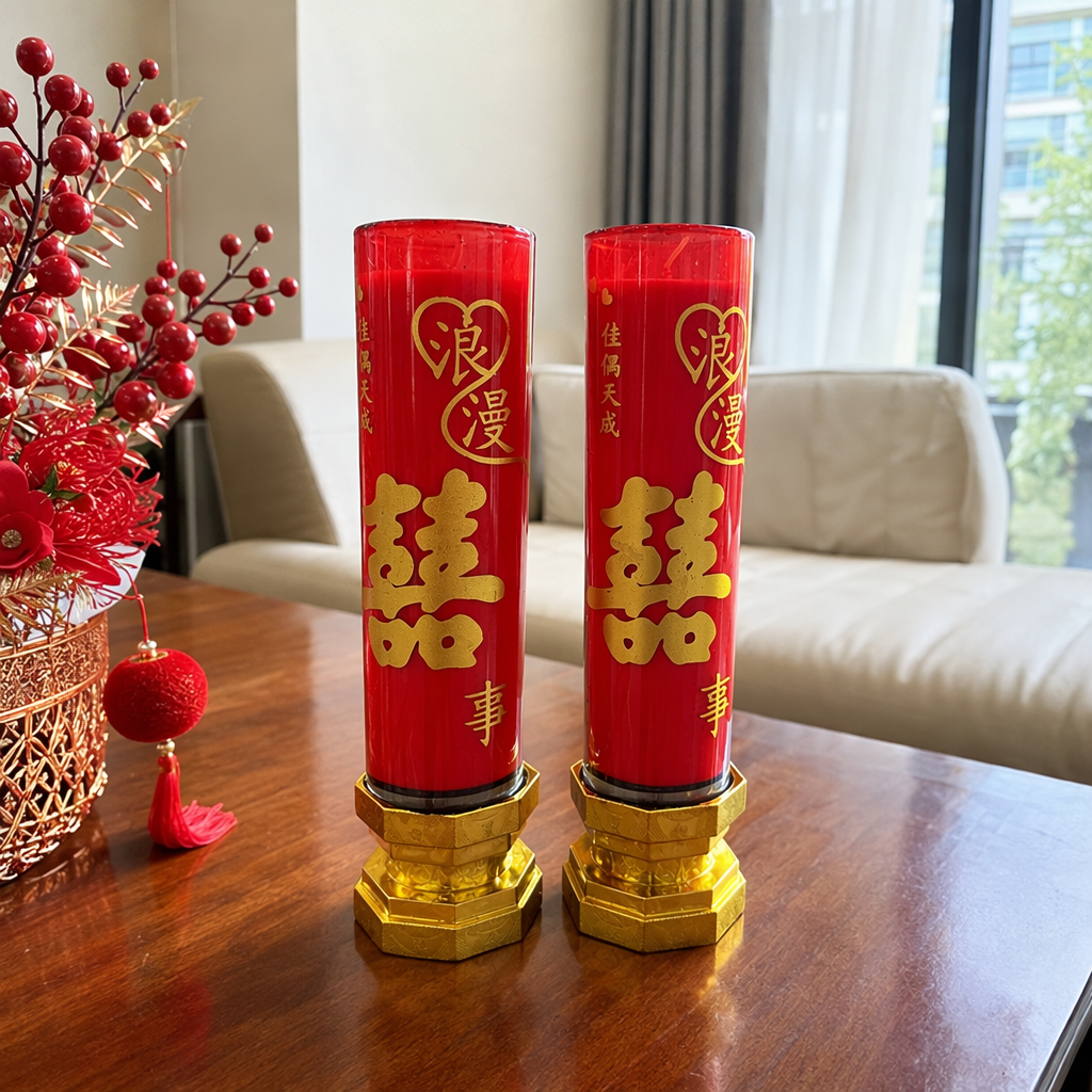 Red wedding candle, high-melting-point soy wax, handcrafted, double set for wedding ceremonies details Picture