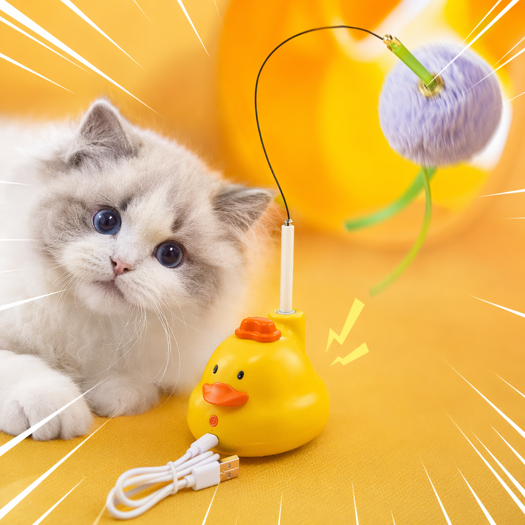 The yellow duck-shaped cute and adorable electric intelligent cat toy is both fun and educational Specification image