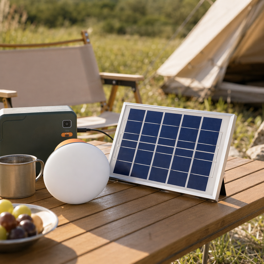 White circular solar light strips and solar panels for outdoor courtyard lighting details Picture