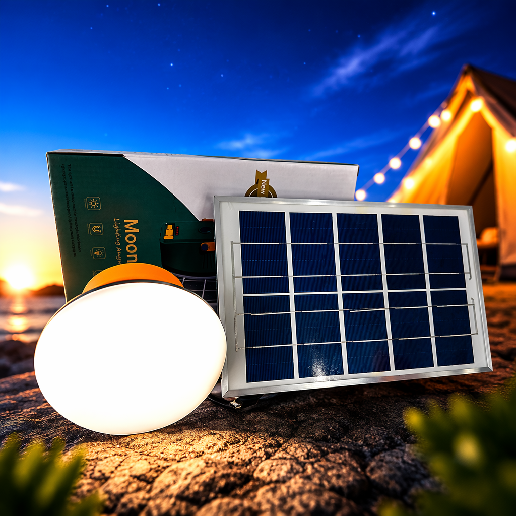 White circular solar light strips and solar panels for outdoor courtyard lighting Specification image