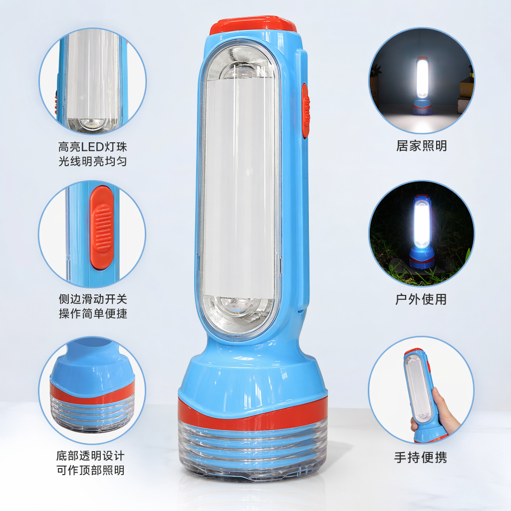 Blue flashlight, high-intensity rechargeable LED portable waterproof outdoor lighting tool
