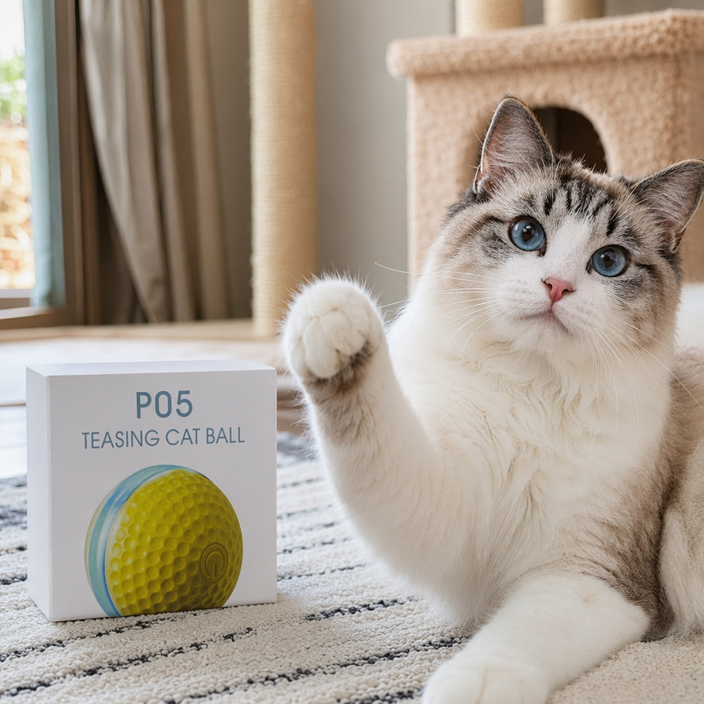 The yellow and blue honeycomb-shaped cat-teasing bouncy ball is smart and rechargeable details Picture
