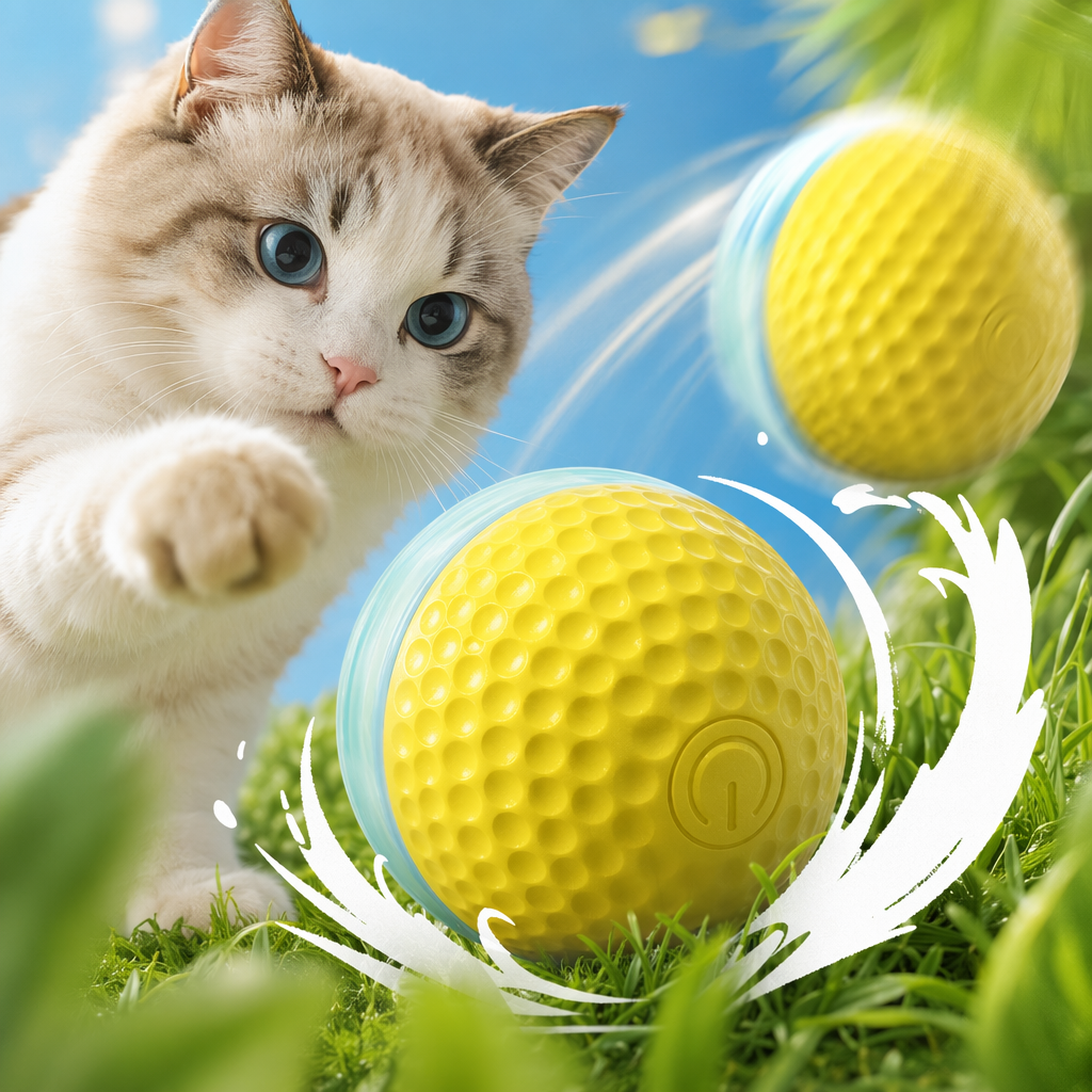 The yellow and blue honeycomb-shaped cat-teasing bouncy ball is smart and rechargeable Specification image