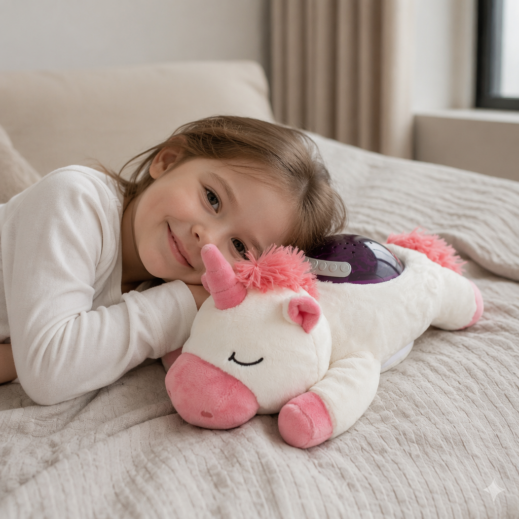 Baby plush Soothing Color Rotating Projection Light Music (Starry Sky Series Unicorn) details Picture