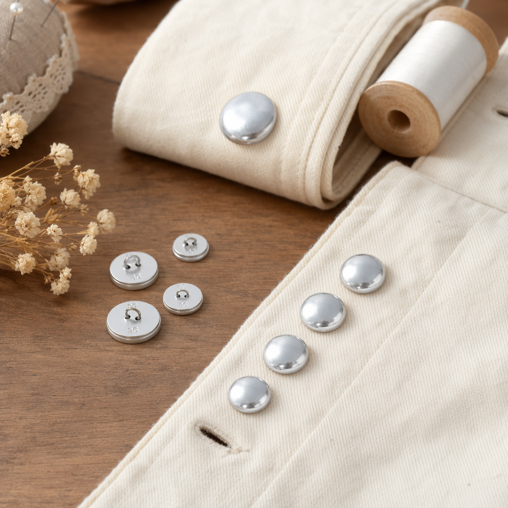 Silver metal button clothing accessories are universal for clothes, trousers, shirts and denim jackets details Picture