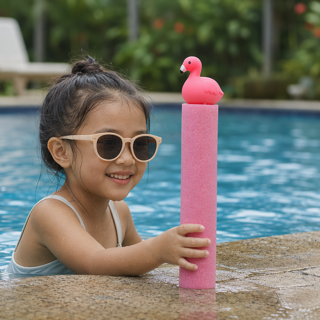 Pink flamingo shaped toy water gun, children's summer water play spray gun, cute and fun water play details Picture