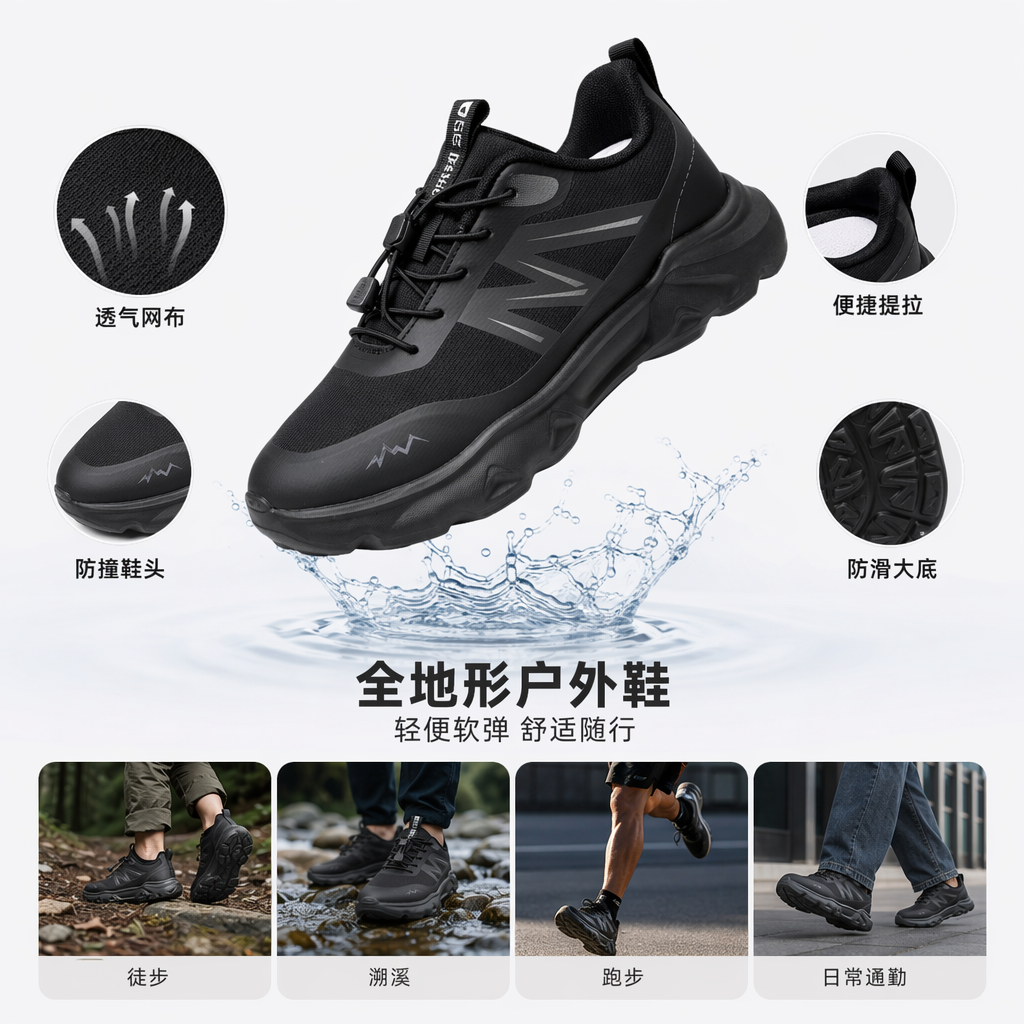 黑灰配色运动鞋 透气缓震休闲跑步鞋