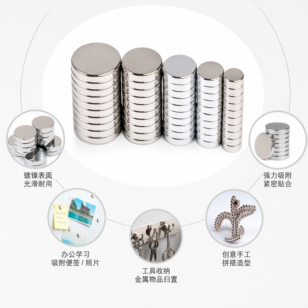 银色强磁铁圆片堆叠式强力吸盘磁性贴片