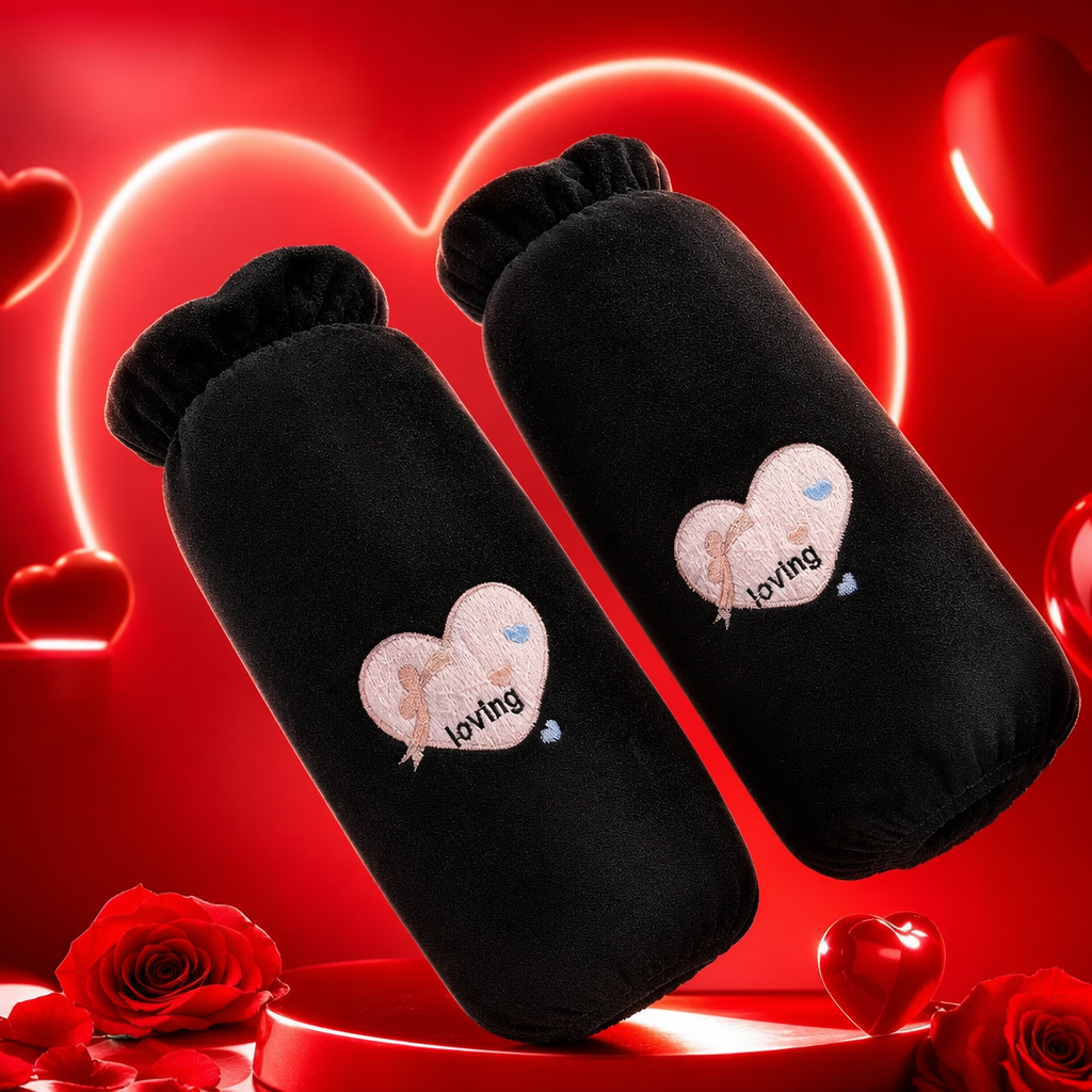 Black suede heart-shaped embroidered sleeve sleeves are fashionable, versatile and anti-slip wrist guards suitable for both men and women Specification image