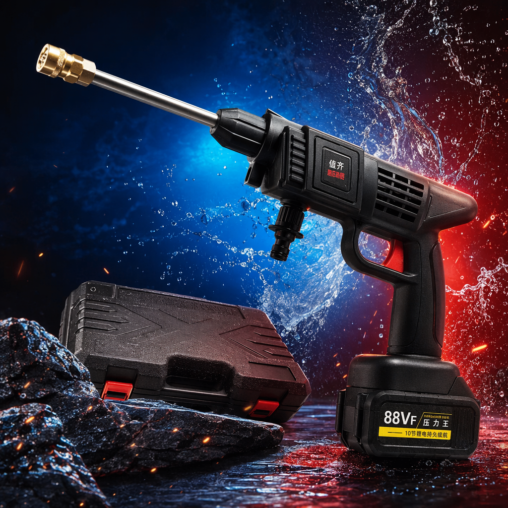 Black lithium battery wireless car wash machine with golden nozzles and black hard storage box Specification image