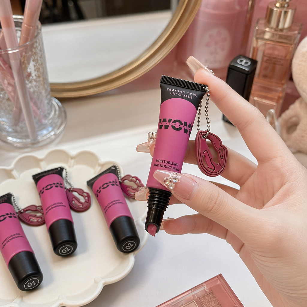 Pink lip gloss tube + long-lasting color hydrating lip gloss lip gloss 💄 details Picture