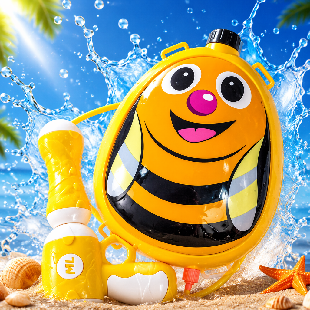 Yellow bee-shaped backpack water gun toy, children's summer water play spray gun Specification image