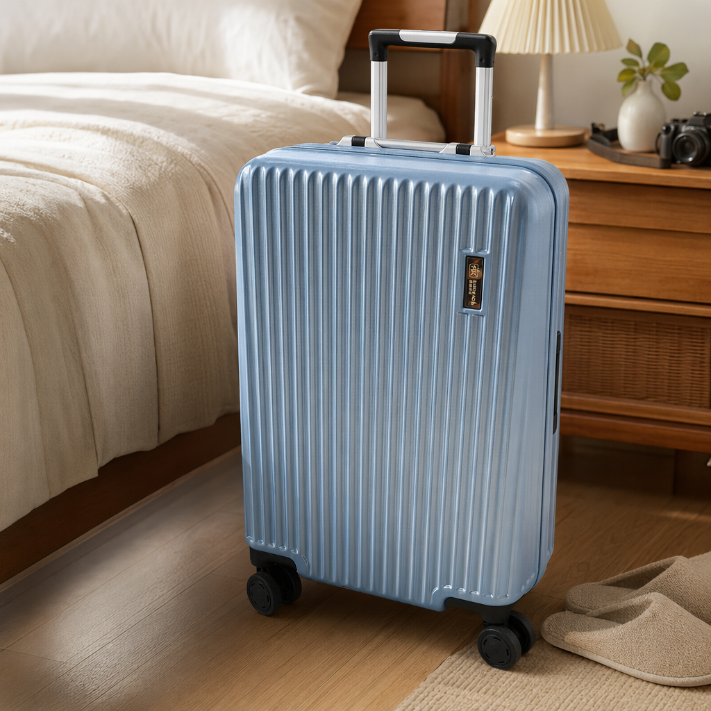 Blue striped lightweight swivel wheel suitcase, 20-inch carry-on case, wear-resistant and silent trolley case details Picture